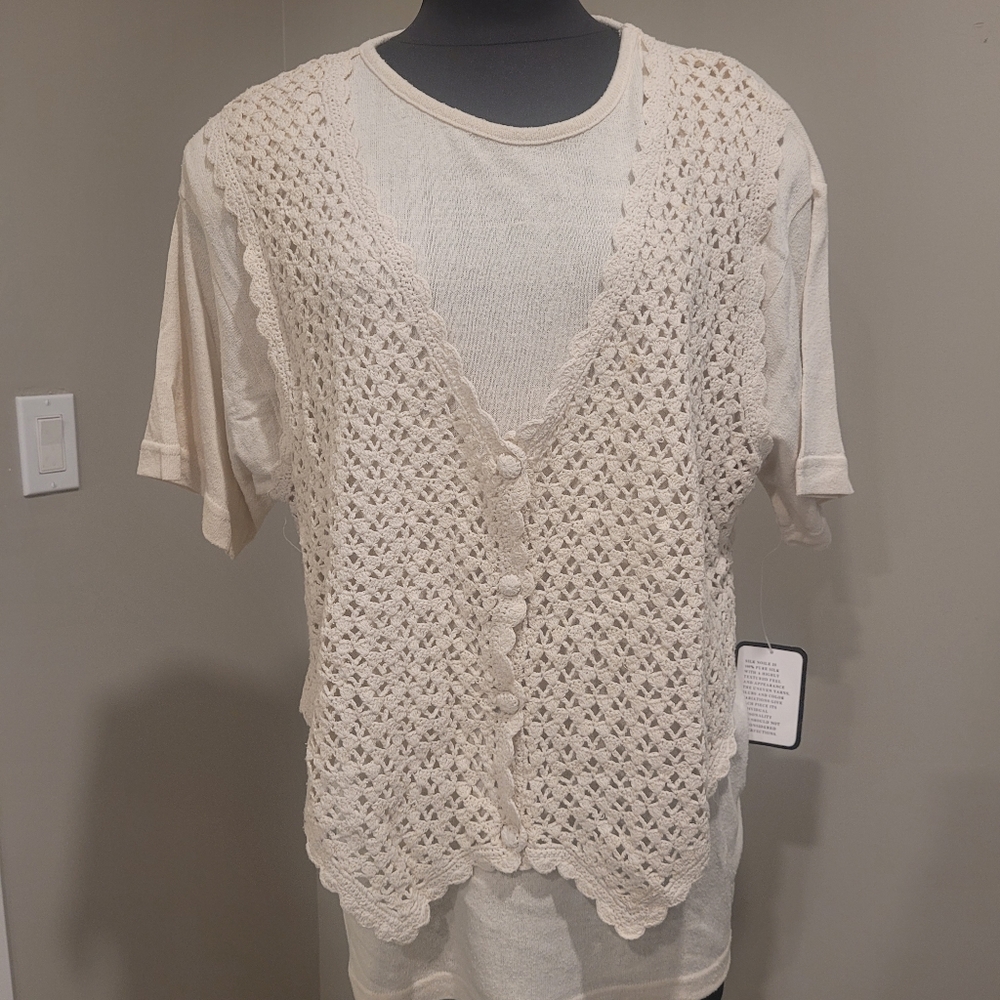 NWT Cervelle Vintage Silk Two Piece Ivory Outfit Size 1X
